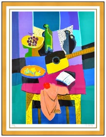 Marcel Mouly Signed Original Instruement Bicolore Color Lithograph Still Life Art