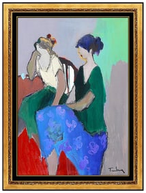 Itzchak Tarkay Signed Original Oil Cafe Ladies Portrait Painting on Canvas Art