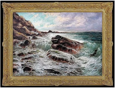 Laszlo Neogrady Signed Original Oil Seascape Wave Painting on Canvas Framed Art