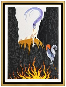 Erte Signed Original French Rooster Embossed Serigraph Art Deco Framed