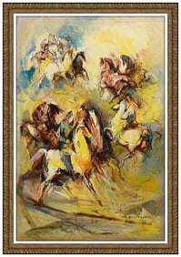 William Meyerowitz Signed Original Large Oil Horse Painting on Canvas Framed Art