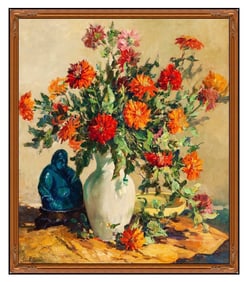 Jesse Jess Hobby Signed Original Large Oil Still Life Flowers Painting on Canvas