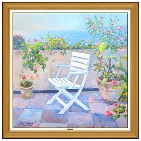 Pierre Bittar Signed Original Oil Floral Landscape Painting on Canvas Framed Art
