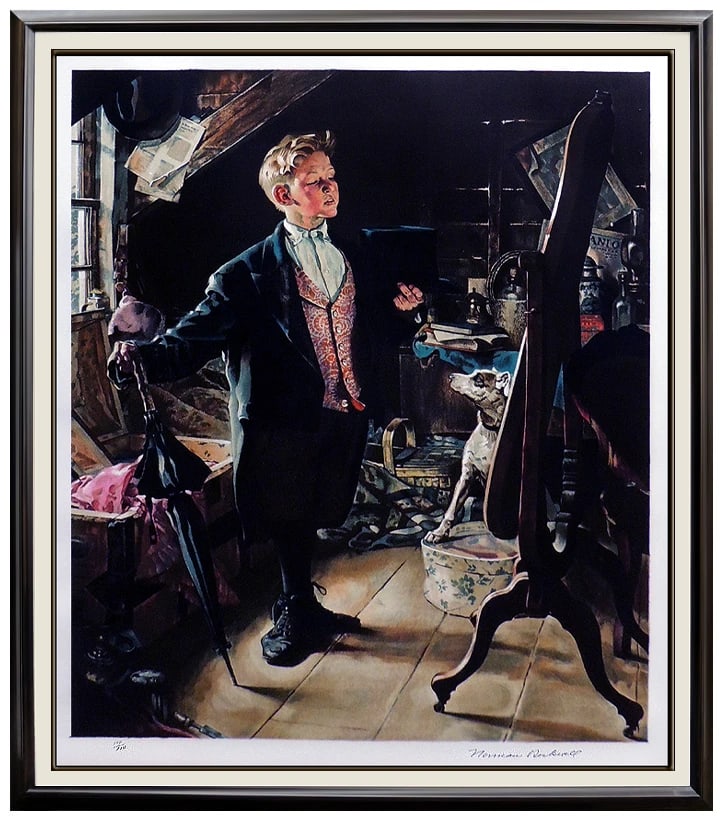 Norman Rockwell Signed Original Top Hat Children Color Lithograph Illustration Art (1 of 6)