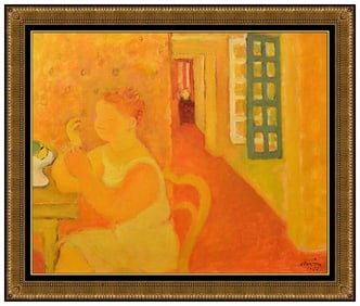 Maurice Louis Savin Signed Original Oil Figurative Painting on Canvas Framed Art