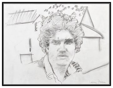 Larry Rivers Signed Original Charcoal Portrait Drawing Modern Framed Art