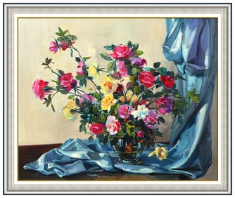 Francisco Rodriguez Sanchez Clement Signed Original Oil Floral Still Life Art
