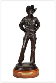 Bill Nebeker Signed Original I Aint No Fence Builder Bronze Western Sculpture
