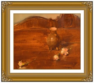 Robert Lemler Signed Original Oil Still Life Painting on Board Framed Art