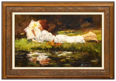Howard Rogers Signed Original Oil Female Western Illustration Painting on Canvas