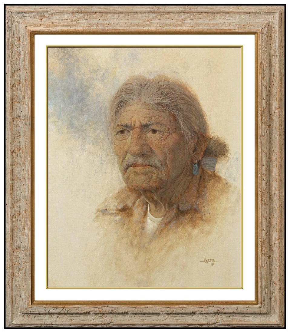 Jim Abeita Signed Original Oil Native American Portrait Painting on Canvas Framed