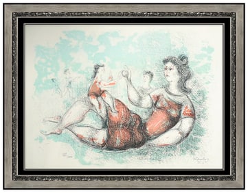 Chaim Gross Signed Original Mother Playing Child Color Lithograph Portrait Art