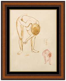 Aaron Bohrod Signed Original Color Ink Female Figurative Drawing Framed Art