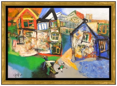 Nguyen Dinh Dung Signed Original Oil Figures Painting on Canvas Framed Art