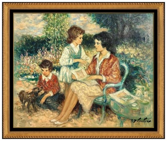 Pierre Duteurtre Signed Original Oil Children Portrait Painting on Canvas Framed