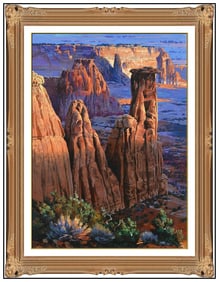 Maher Morcos Signed Original Oil Canyon Landscape Painting on Canvas Framed Art