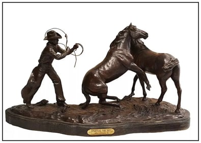 Joe Beeler Signed Original Bronze Starting The Day Western Horse Sculpture Art