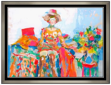 Nicola Simbari Signed Original Large Oil Female Portrait Beach Painting on Canvas