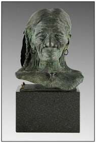 Machado Geronimo Signed Original Bronze Native American Portrait Bust Sculpture