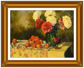 Don Ricks Signed Original Oil Floral Still Life Painting on Board Framed Art
