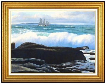 William E Baldwin Signed Original Oil Seascape Painting on Board Framed Art