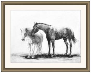 Carol Hurd Signed Original Watercolor Horse Animal Painting Framed Art