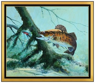 Scott Hiestand Signed Original Acrylic Fishing Painting on Board Framed Art