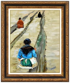 Hamilton Wolf Signed Original Oil Female Portrait Painting on Board Framed Art