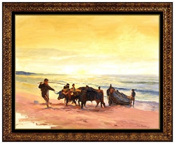 Tom Darro Signed Original Large Oil Western Painting on Canvas Board Framed Art