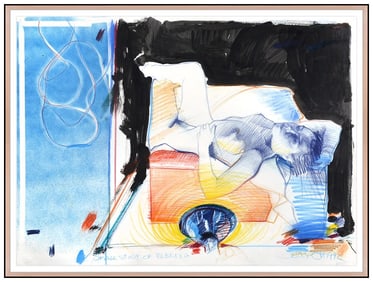 Jerry Ott Signed Original Gouache Female Portrait Painting Framed Art