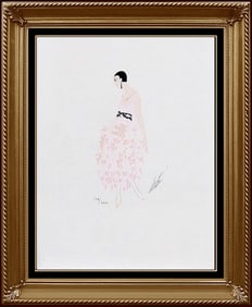 Erte Signed Original Color Lithograph Art Deco Costume Design Tirtoff Framed