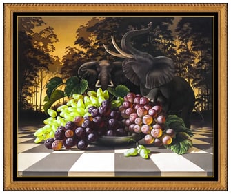 Ilene Meyer Signed Original Large Oil Surreal Wildlife Still Life Painting on Canvas