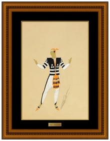 Erte Signed Original Gouache Art Deco Costume Fashion Painting Framed Art