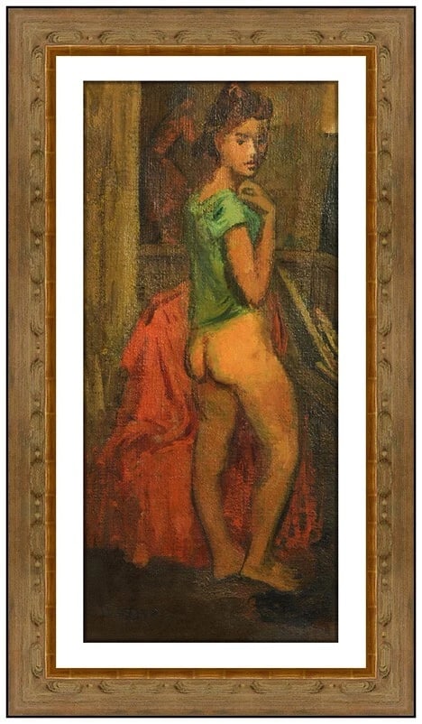 Moses Soyer Signed Original Oil Dancer Portrait Painting on Canvas Framed Art: This Lot includes:Gallery Coa & In-house Shipping (*Insurance And International Shipping For An Additional Charge)Artist: Moses SoyerTitle: Dancer In Green ShirtMedium: Oil On CanvasSize: 19” X