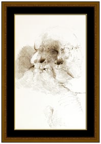 Byron Galvez Signed Original Ink Figurative Skull Portrait Drawing Framed Art