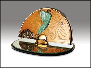 Erte Signed Original Transcendence Bronze Sculpture Art Deco Table Mirror