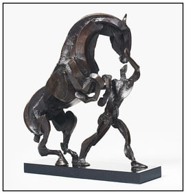 Sophie Dickens Signed Original Bronze Rearing Horse Groom Sculpture Modern Art