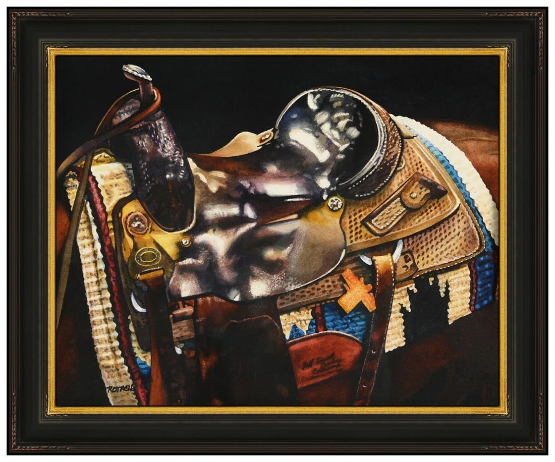 Marlin Rotach Signed Original Watercolor Horse Saddle Painting Framed Art (1 of 5)