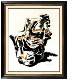 Chaim Gross Signed Original Pastel Female Portrait Drawing Framed Art