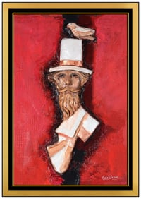 David Adickes Signed Original Oil Relief Sculpture Portrait Painting Framed Art