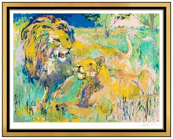 Leroy Neiman Signed Original Lion Couple Serigraph Big Cat Wildlife Framed Art