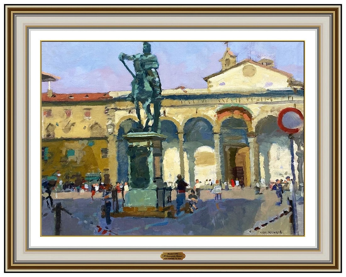 Ken Howard Signed Original Oil Florence Italy Street Painting on Canvas Framed: This lot includes:Gallery COA & In-house Shipping (*insurance and international shipping for an additional charge)Artist: Ken Howard Title: Basilica Della SS Annunziata FlorenceMedium: oil painting on