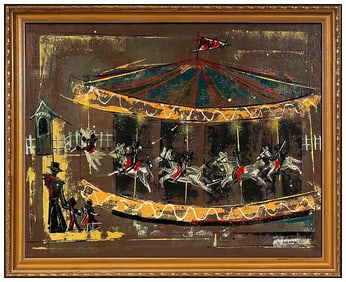 Edward Kienholz Signed Original Oil Carousel Horse Painting on Board Large Art