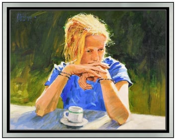Aldo Luongo Signed Original Oil Female Portrait Painting on Canvas Framed Art