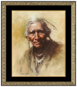 Harley Brown Signed Original Pastel Native American Portrait Painting Framed Art
