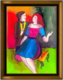 Linda Le Kinff Signed Original Oil Modern Cubism Portrait Painting on Canvas Art