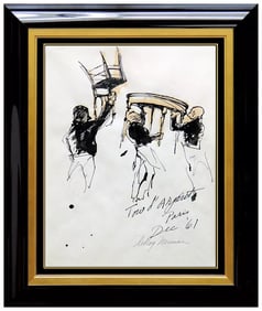 Leroy Neiman Signed Original Gouache Paris Playboy Bar Painting Framed Art