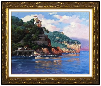 Maher Morcos Signed Original Oil Landscape Seascape Painting on Canvas Framed