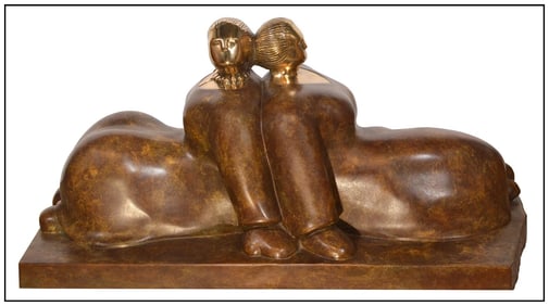 Gene Adcock Signed Original Large Bronze Best Friends Figures Sculpture Art