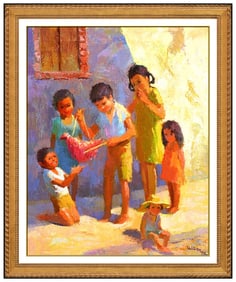 Betty Warren Signed Original Oil Children Portrait Painting on Canvas Framed Art